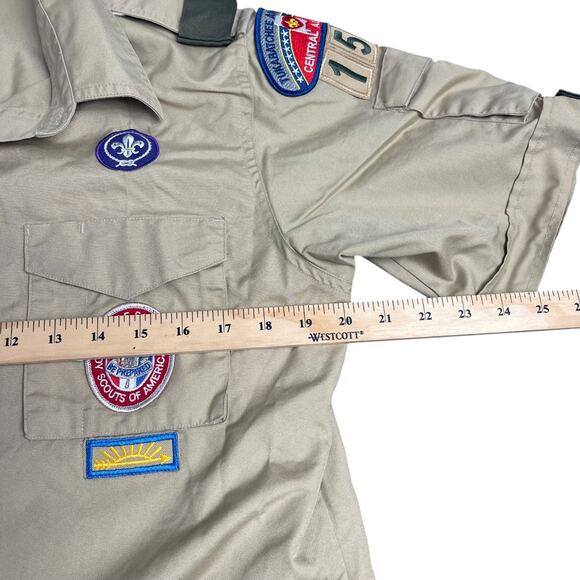 VTG Boy Scouts Button Up Shirt Men Sz S Eagle Scout Patches Tan Alabama USA Gorp - Picture 2 of 6